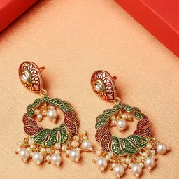 OOMPH Red & Green Circular Chandbalis Earrings-50