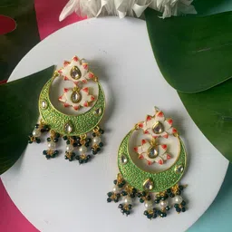 I Jewels Gold-Plated Kundan & Pearl Beaded Chandbalis-image-25