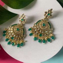 I Jewels Gold-Plated Kundan-Studded & Beaded Contemporary Chandbalis-52