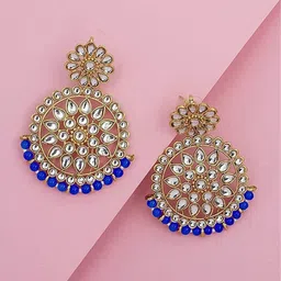 I Jewels Gold-Plated Kundan Circular Chandbalis-4