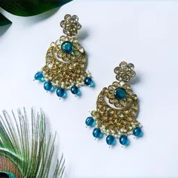 I Jewels Gold-Plated Kundan Contemporary Chandbalis-54