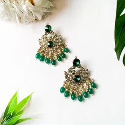 I Jewels Gold-Plated Kundan Contemporary Chandbalis-34