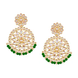 I Jewels Gold-Plated Kundan-Studded & Beaded Contemporary Chandbalis-24