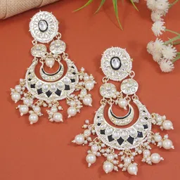 I Jewels Gold-Plated Artificial Stones Studded & Beaded Meenakari Chandbalis-4