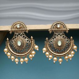 ADIVA Gold-Plated Contemporary Pearls Chandbalis Earrings-16