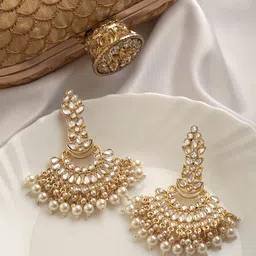 TEEJH Gold-Plated Contemporary Chandbalis Earrings-42