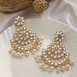 TEEJH Gold-Plated Contemporary Chandbalis Earrings-92