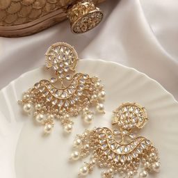 TEEJH Gold-Plated Contemporary Chandbalis Earrings-20