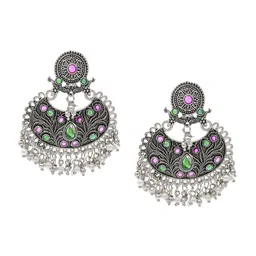 Shining Jewel - By Shivansh Silver-Plated Cubic Zirconia Contemporary Chandbalis-39