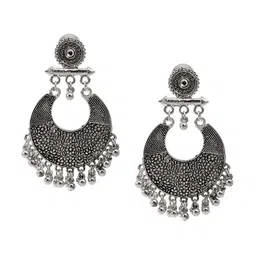 Shining Jewel - By Shivansh Silver-Plated Cubic Zirconia-Studded & Beaded Chandbalis-1