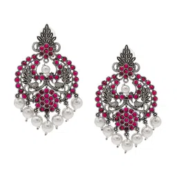Shining Jewel - By Shivansh Silver-Plated Artificial Stones and Beads Chandbalis-picture-51