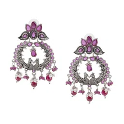 Shining Jewel - By Shivansh Silver Plated Cubic Zirconia Contemporary Oxidised Chandbalis-58