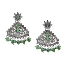 Shining Jewel - By Shivansh Silver-Plated Brass Oxidised Contemporary Drop Earrings-15