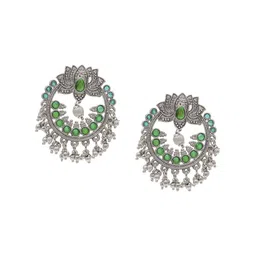 Shining Jewel - By Shivansh Silver-Plated Cubic Zirconia Studded Circular Drop Earrings-15