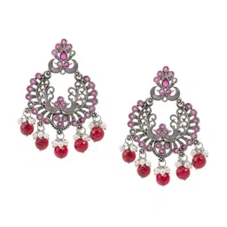 Shining Jewel - By Shivansh Silver Plated Cubic Zirconia Contemporary Chandbalis-12