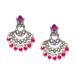 Shining Jewel - By Shivansh Silver-Plated Cubic Zirconia-Studded & Beaded Chandbalis-25