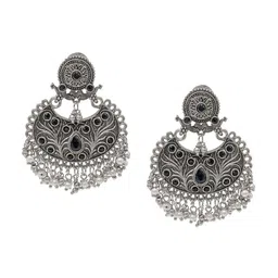 Shining Jewel - By Shivansh Silver-Plated Brass Oxidised Contemporary Chandbali Earrings-15