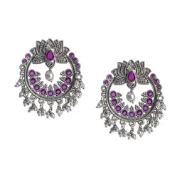 Shining Jewel - By Shivansh Silver-Plated Oxidised Contemporary Chandbalis-49