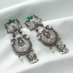 aadita Silver-Plated Geometric Beaded Drop Earrings-21