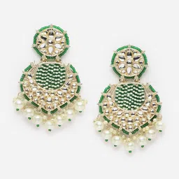Anouk Gold-Plated Pearls Kundan Crescent Shaped Chandbalis-8