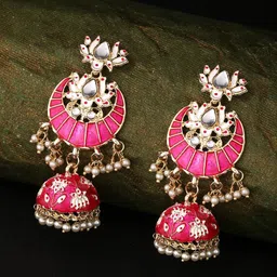 Yellow Chimes Pink Meenakari Jhumka Earrings-44