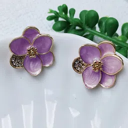 VAGHBHATT Rhodium-Plated Stainless Steel Rhinestone New Drop Oil Camelia Floral Studs-48