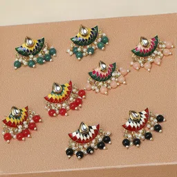OOMPH Set Of 4 Kundan Studded Drop Earrings-3