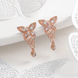 JOKER & WITCH Rose Gold Plated Stone Studded Contemporary Drop Earrings-image-56