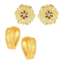Vighnaharta Set Of 2 Gold-Plated Floral Stud & Hoop Earrings-49