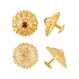 Vighnaharta Set of 2 Gold-Plated Cubic Zirconia Studded Floral Studs Earrings-7
