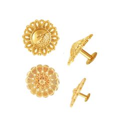 Vighnaharta Set of 2 Gold-Plated Floral Studs Earrings-image-10