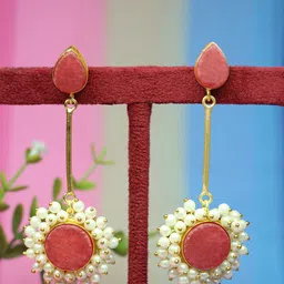 Ozanoo Silver-Plated Stone Studded & Beaded Drop Earrings-22