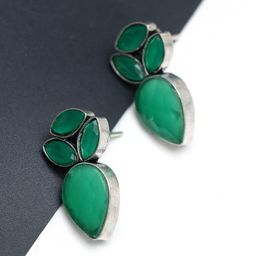 Ozanoo Silver-Plated Floral Stone Studded Earrings-18