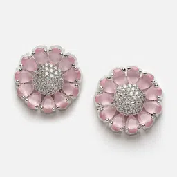 DressBerry Rhodium-Plated Floral Studs Earrings-14