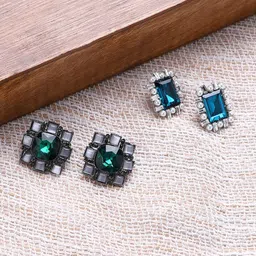 SOHI Set Of 2 Silver-Plated Contemporary Studs-5