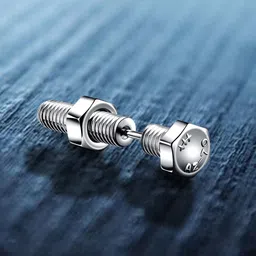 Peora Men Silver-Plated Stainless Steel Geometric Shaped Stud Earrings-3