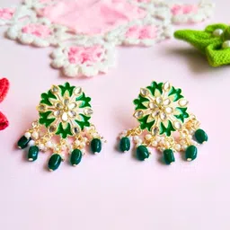 Anouk Gold Toned Artificial Stones and Beads Gold Plated Meenakari Drop Earrings-picture-47