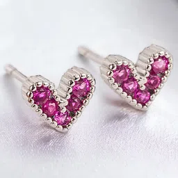 MYKI Silver-Plated Cubic Zirconia Heart Shaped Studs Earrings-42