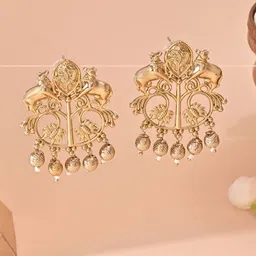 Fida Gold Plated Artificial Beads Temple Drop Earrings-image-51