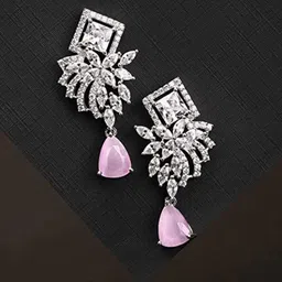 Zoey Rhodium-Plated American Diamond-Studded Contemporary Drop Earrings-image-27