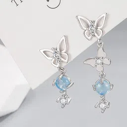 MYKI Stainless Steel Silver-Plated CZ Studded Asymmetrical Butterfly Drop Earrings-38