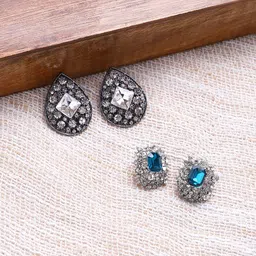 SOHI Set Of 2 Silver-Plated Contemporary Studs Earrings-43