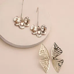 SOHI Set Of 2 Gold-Plated Contemporary Drop Earrings-89