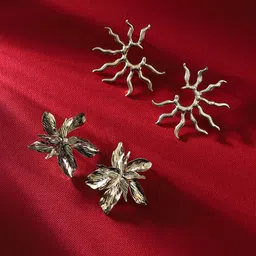 SOHI Set Of 2 Gold-Plated Contemporary Studs Earrings-72