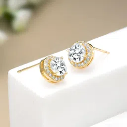 Peora Gold-Plated Cubic Zirconia Studded Contemporary Studs Earrings-18