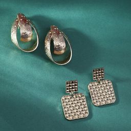 SOHI Set Of 2 Gold-Plated Contemporary Studs Earrings-16