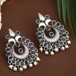 Anvik Silver-Plated Oxidised Contemporary Chandbalis-66