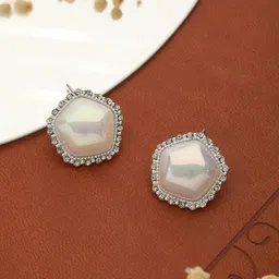 PRITA BY PRIYAASI Silver-Plated Geometric Pearl American Diamond Stud Earrings-28