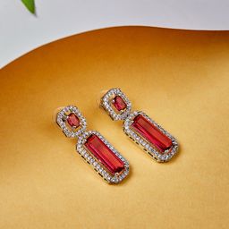 ATIBELLE Silver-Plated Cubic Zirconia Stone Studded Contemporary Drop Earrings-36