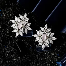 ATIBELLE Silver Plated Floral Cubic Zirconia Studs Earrings-20